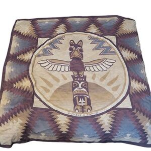 Double D Ranch Western Totem Square Scarf Brown Cream Cowboy Eagle Bird Wrap